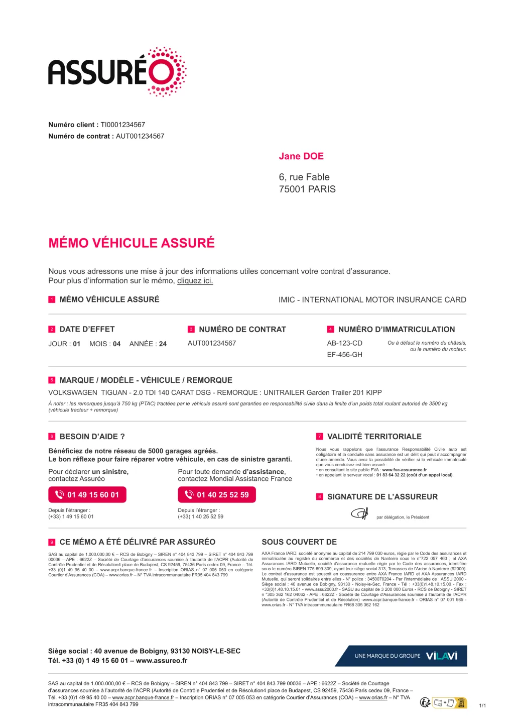 AO EDITIQUE - COURRIER - TEMPLATE - MEMOD - Mémo Véhicule assuré - ex- attestation définitive - carte verte