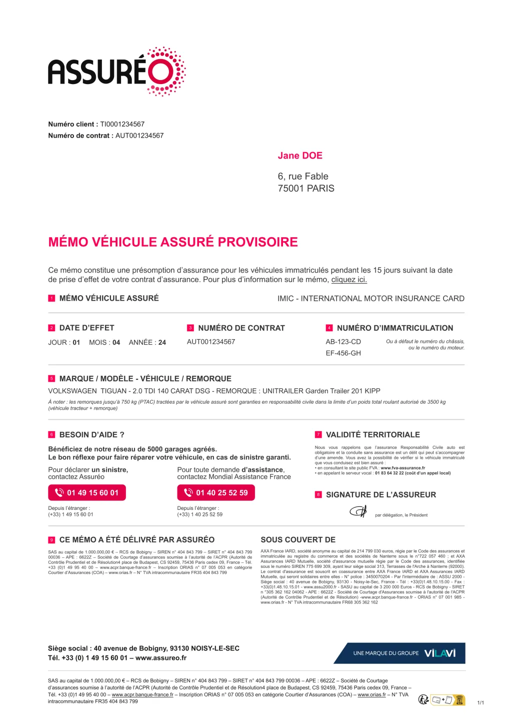 AO EDITIQUE - COURRIER - TEMPLATE - MEMOP - Mémo Véhicule assuré - ex- attestation provisoire - carte verte